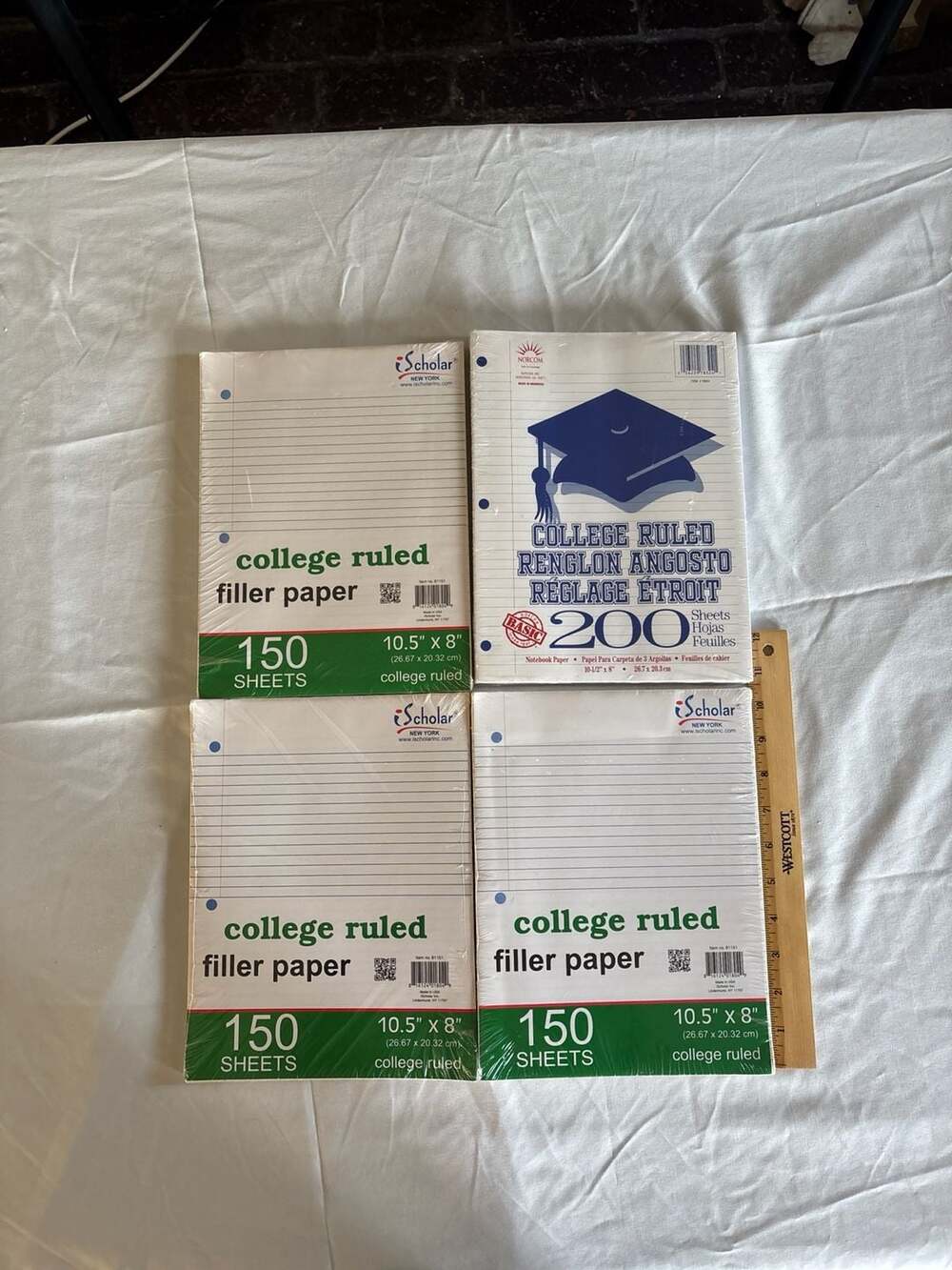 Mixed Lot of 4 Filler Paper Packs College Ruled - (3) Scholar 150  and (1) Norco